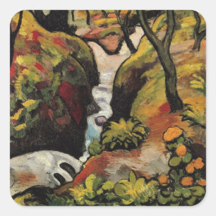 Pegatina Cuadrada Brook forestal de agosto Macke Expressionismo Vint