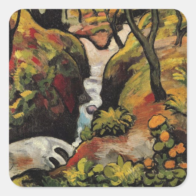 Pegatina Cuadrada Brook forestal de agosto Macke Expressionismo Vint (Anverso)