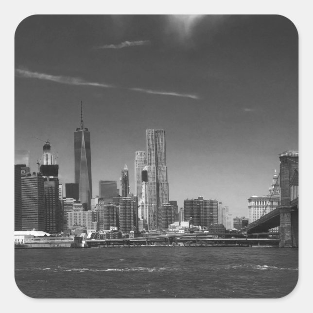 Pegatina Cuadrada Brooklyn Panorámico Black White (Anverso)