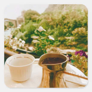 Pegatina Cuadrada Brote de café bosnio en Mostar