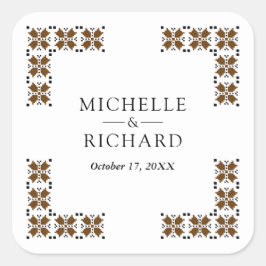Pegatina Cuadrada Brown and Black Ukrainian Embroidery Wedding