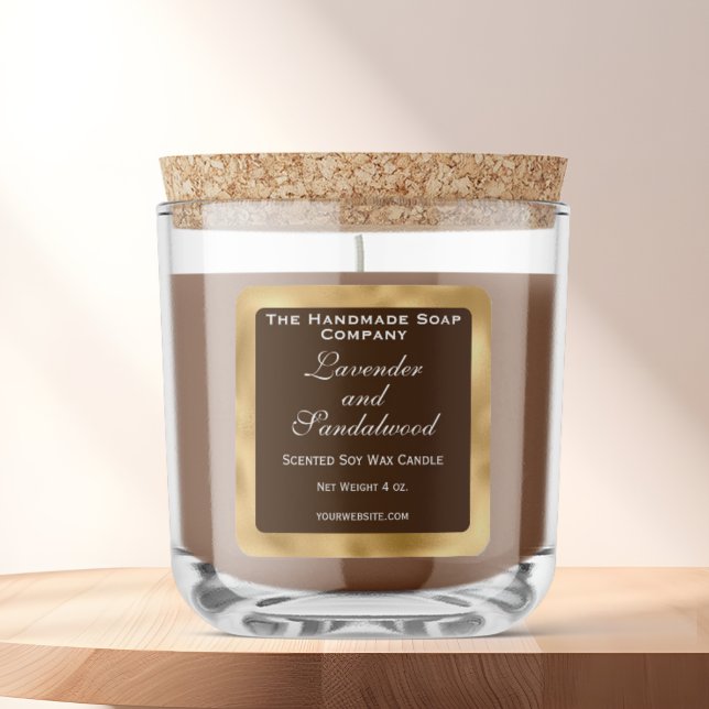 Pegatina Cuadrada Brown and Gold Foil Candle Label (Subido por el creador)