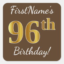 Brown, Faux Gold 96th Birthday + Custom Name