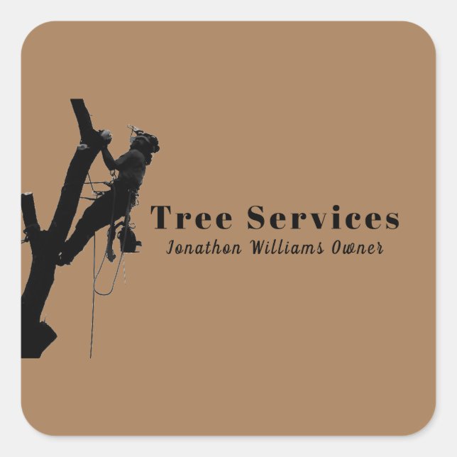 Pegatina Cuadrada Brown Professional Tree Trimming Service (Anverso)