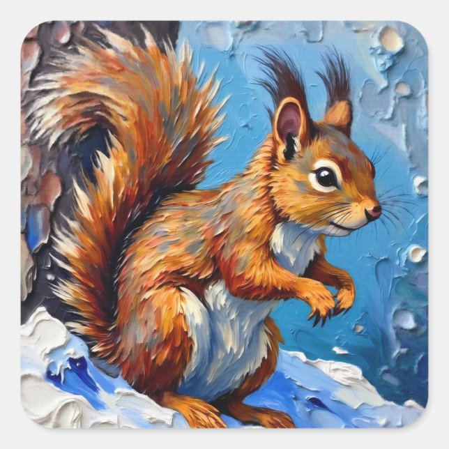 Pegatina Cuadrada Brown Squirrel in the Snow (Anverso)