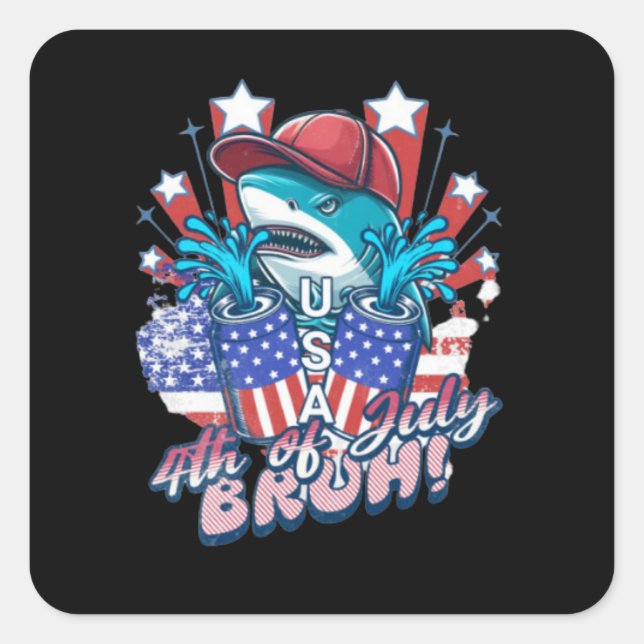 Pegatina Cuadrada Bruh Shark 4 De Julio (Anverso)