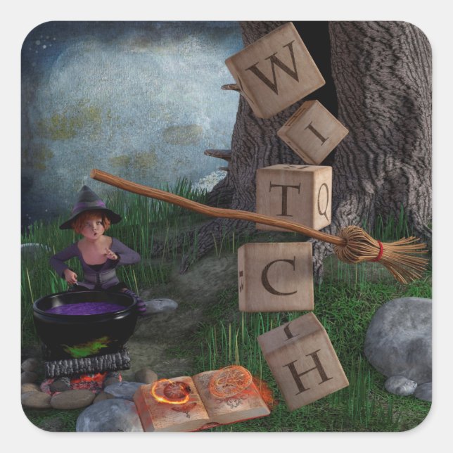 Pegatina Cuadrada Bruja (Anverso)