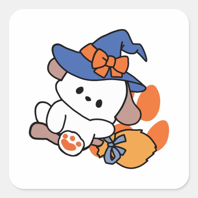 Pegatina Cuadrada Bruja atractiva en entrenamiento - Perro de Hallow (Anverso)