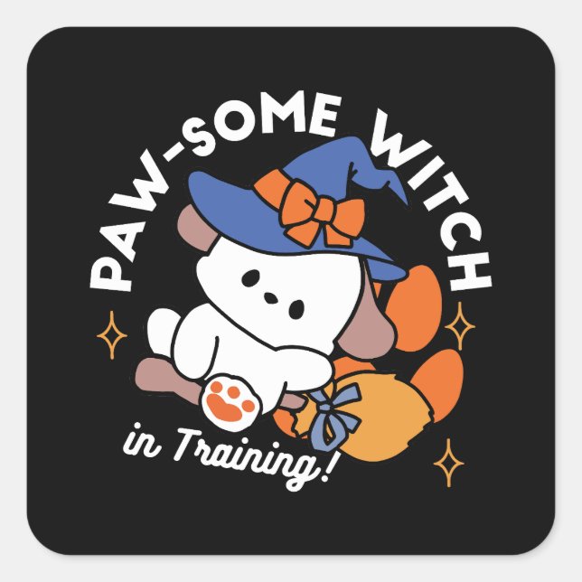 Pegatina Cuadrada Bruja atractiva en entrenamiento - Perro de Hallow (Anverso)