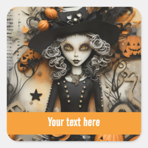 Pegatina Cuadrada Bruja de Halloween