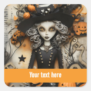 Pegatina Cuadrada Bruja de Halloween