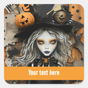 Pegatina Cuadrada Bruja de Halloween