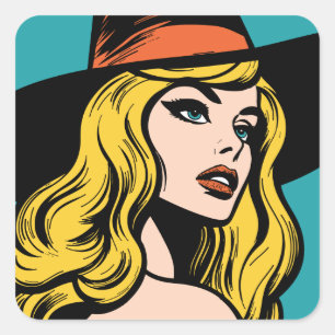 Pegatina Cuadrada Bruja del arte pop retro