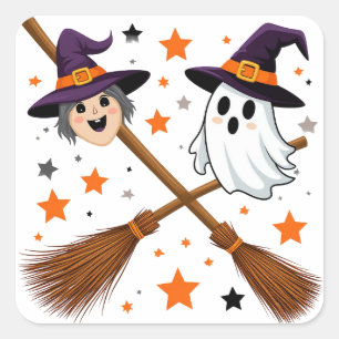 Pegatina Cuadrada Bruja Encantadora Fantasma Halloween 👻