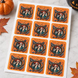 Pegatina Cuadrada Bruja Fría de Halloween Gótico Vintage