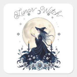 Pegatina Cuadrada Bruja Lunar Arte Celestial Personalizado