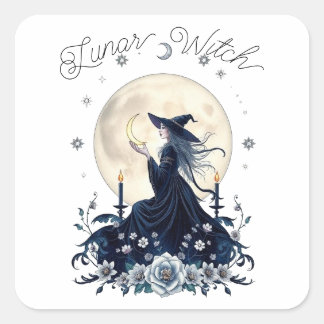 Pegatina Cuadrada Bruja Lunar Arte Celestial Personalizado