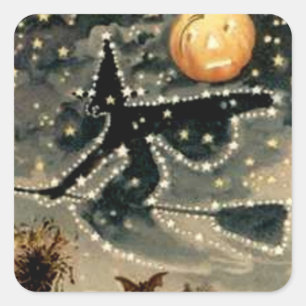 Pegatina Cuadrada Bruja nocturna estrellada