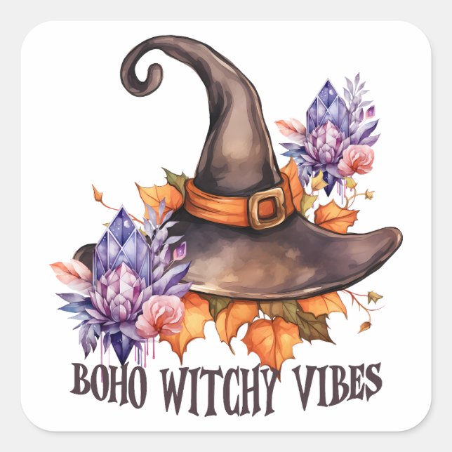 Pegatina Cuadrada Brujas Boho Vibes Halloween  (Anverso)