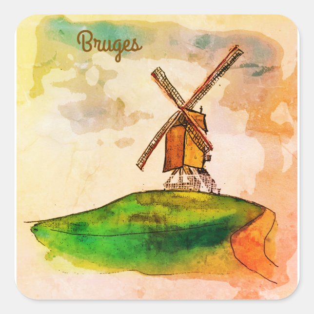 Pegatina Cuadrada Brujas Windmill (Anverso)