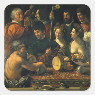 Pegatina Cuadrada Brujería o alegoría de Hércules, c.1535 (aceite
