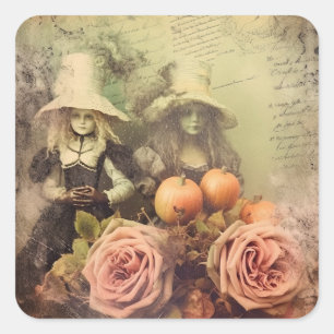 Pegatina Cuadrada Brujería Vintage de Halloween