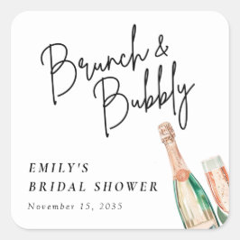 Pegatina Cuadrada Brunch and Bubbly Elegal Bridal Shower