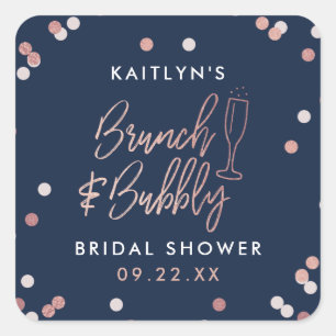 Pegatina Cuadrada Brunch & Bubbly Confetti Despedida de Soltera