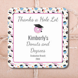 Pegatina Cuadrada Brunch de Graduación de Donuts y Graduados Gracias