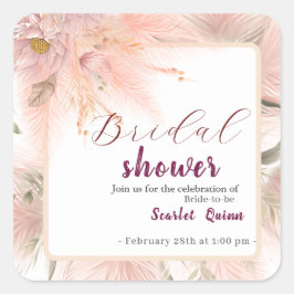 Pegatina Cuadrada Brunch de novias de pampas rosa rosa ruidoso moder