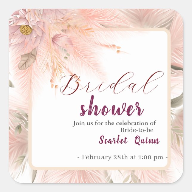 Pegatina Cuadrada Brunch de novias de pampas rosa rosa ruidoso moder (Anverso)