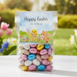 Pegatina Cuadrada Brunch de Pascua con pollito conejo de Pascua fies