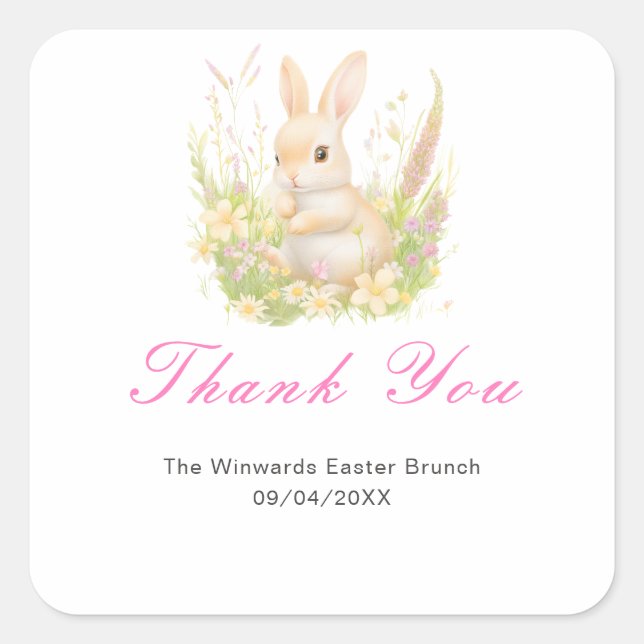 Pegatina Cuadrada Brunch de Pascua de conejo de primavera (Anverso)
