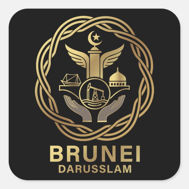 Pegatina Cuadrada Brunéi Darussalam Sudeste Asiático (Anverso)