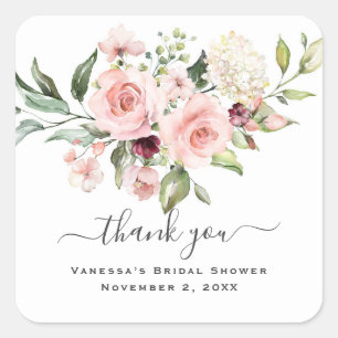 Pegatina Cuadrada Brunéi floral y ducha de novias burbujeante