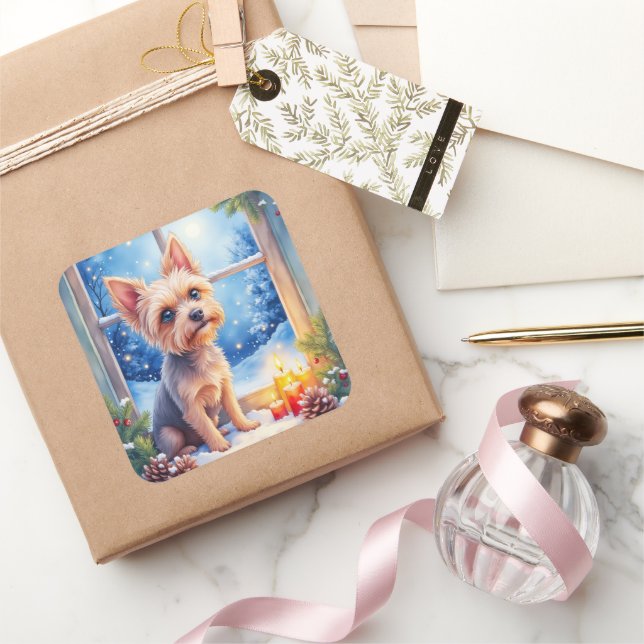 Pegatina Cuadrada Brussels Griffon Frosted Window Christmas Art (Regalar)