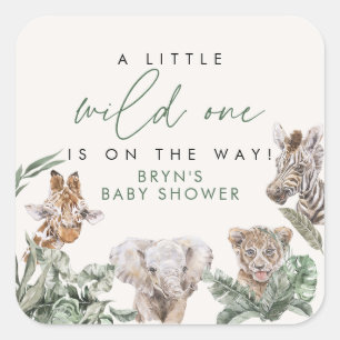 Pegatina Cuadrada BRYN Cute Jungle Safari Baby Baby Shower Animal