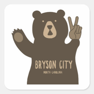 Pegatina Cuadrada Bryson City North Carolina Oso de la Paz