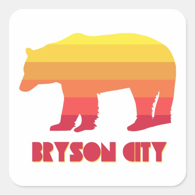 Pegatina Cuadrada Bryson City North Carolina Rainbow Bear (Anverso)