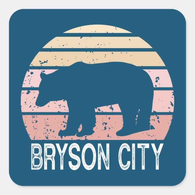 Pegatina Cuadrada Bryson City North Carolina Retro Bear (Anverso)