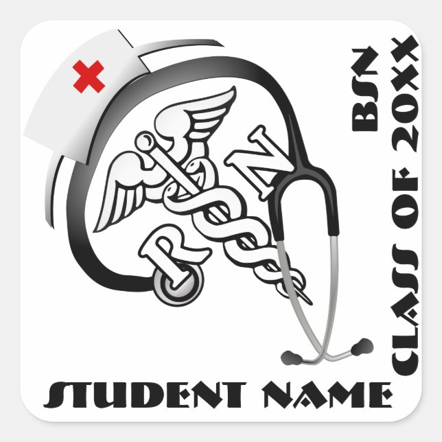 Pegatina Cuadrada BSN - Graduado RN (Anverso)