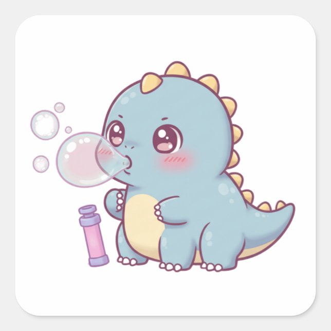 Pegatina Cuadrada Bubble Dino – Playful & Kawaii! (Anverso)