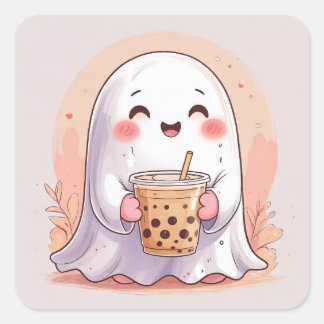Pegatina Cuadrada Bubble Tea Ghost