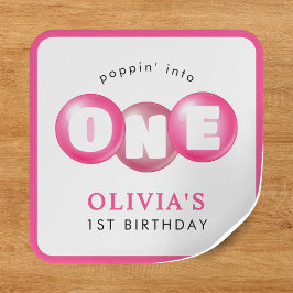 Pegatina Cuadrada Bubblegum Chica Poppin Rosado Primer Fiesta de cum