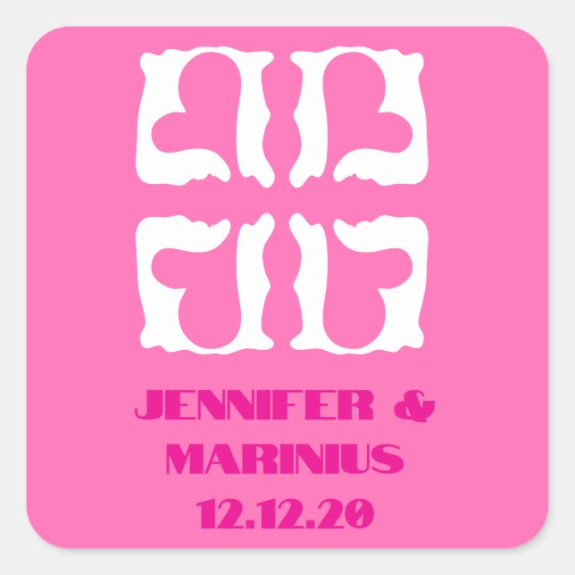 Pegatina Cuadrada Bubblegum Corazón rosa y blanco (Anverso)