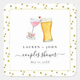 Pegatina Cuadrada Bubbles and Brew ducha de parejas 