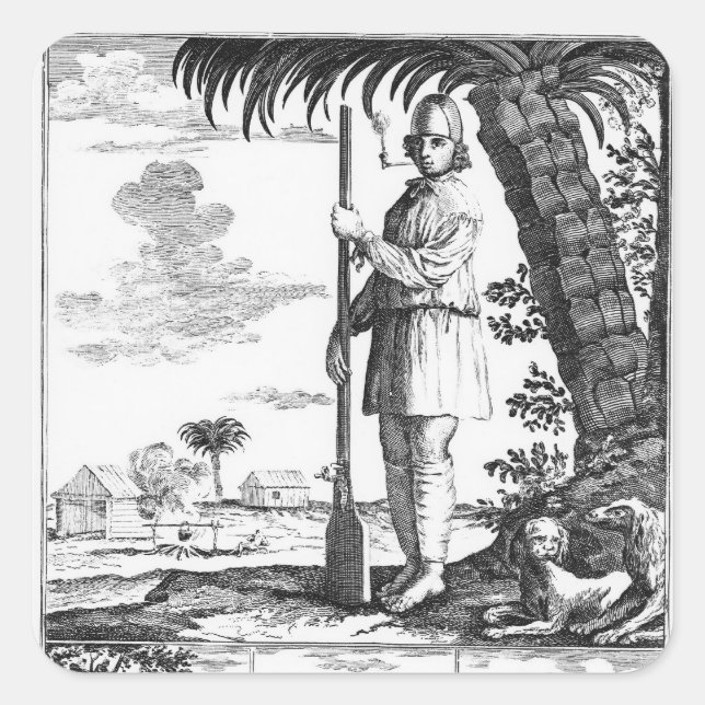 Pegatina Cuadrada Bucanero en las Antillas, 1686 (Anverso)