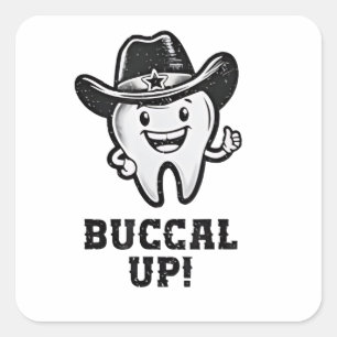 Pegatina Cuadrada Buccal Up Dental Dentist Cowboy Teys Funny