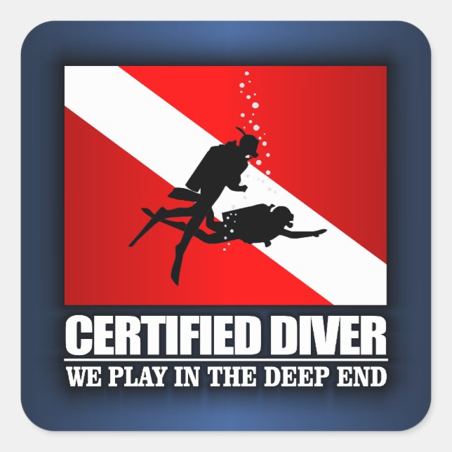Pegatina Cuadrada Buceador certificado (extremo profundo) (Anverso)