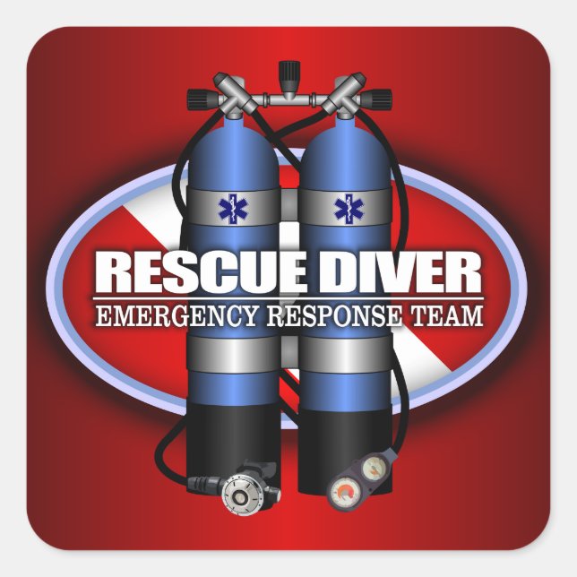 Pegatina Cuadrada Buceador de rescate (ST) (Anverso)